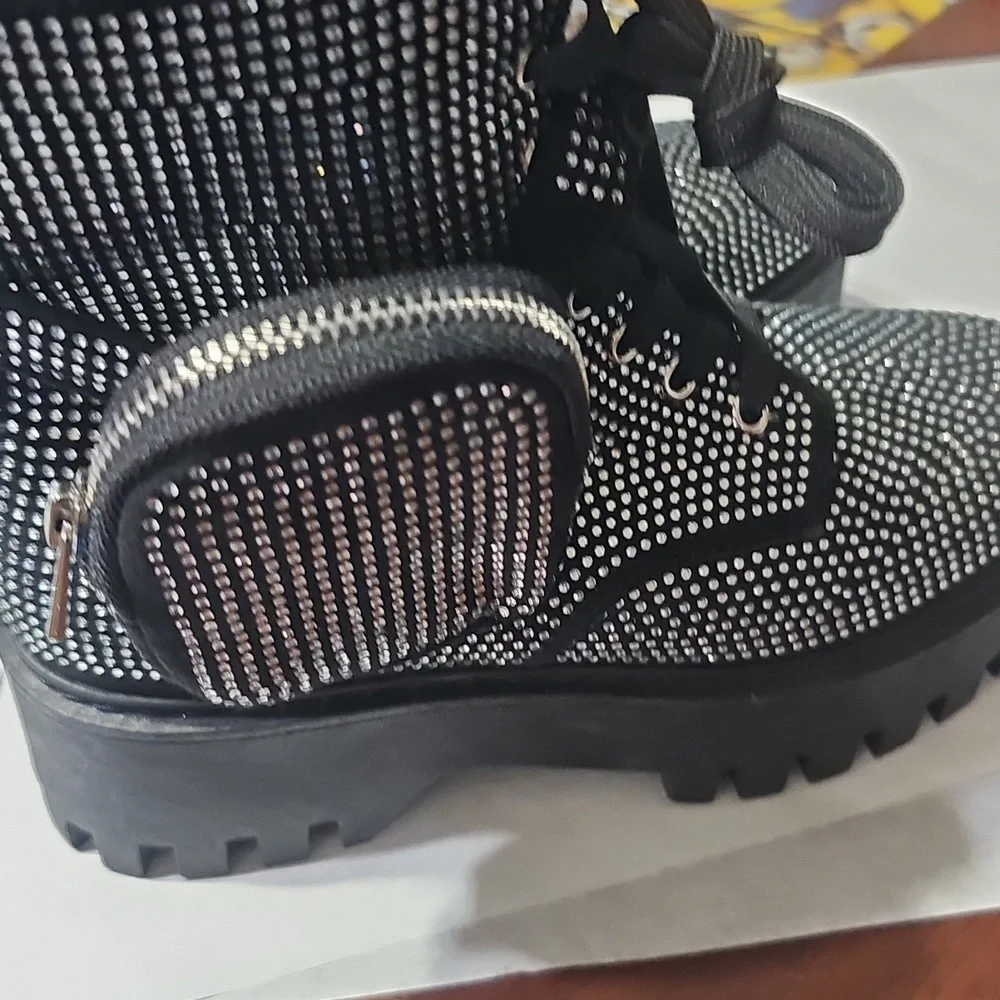 Rouge Black and Silver Rhinestone Studded Platform Boots